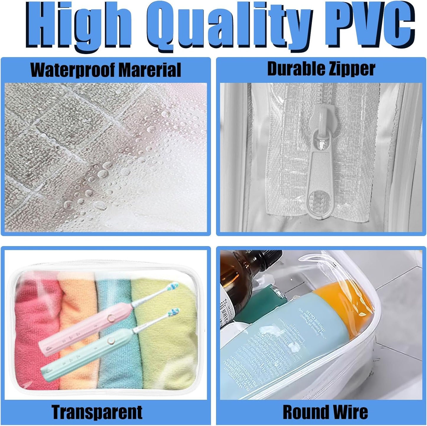 12 Pieces Clear Makeup Bags Bulk, TSA Approved Toiletry Bag for Travel, PVC Waterproof Cosmetic Bag with Zipper, Transparent Pouches Organizer Storage for Men and Women (White, Large)