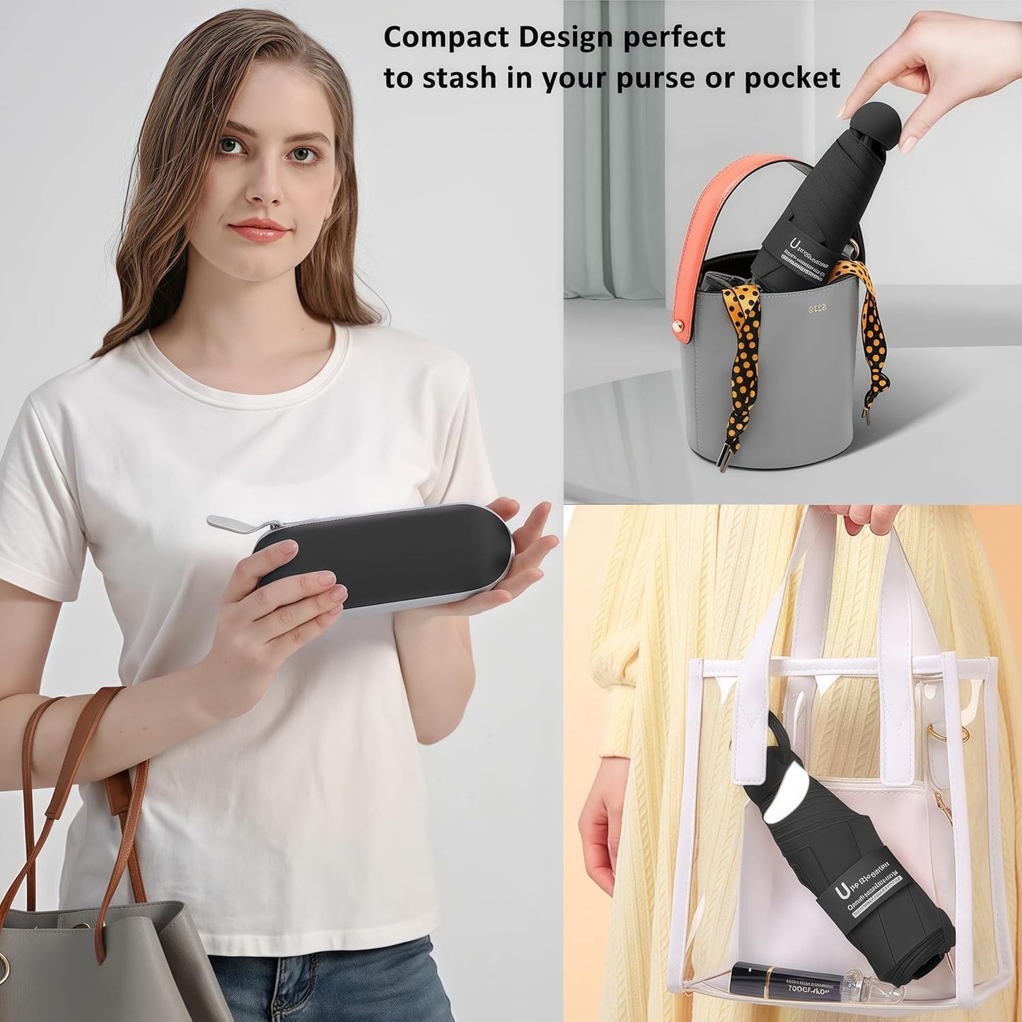 BAODINI Travel Mini Umbrella for Purse With Case Small Compact UV Sun Protection Lightweight Pocket Tiny Umbrella for Women Girls and Men