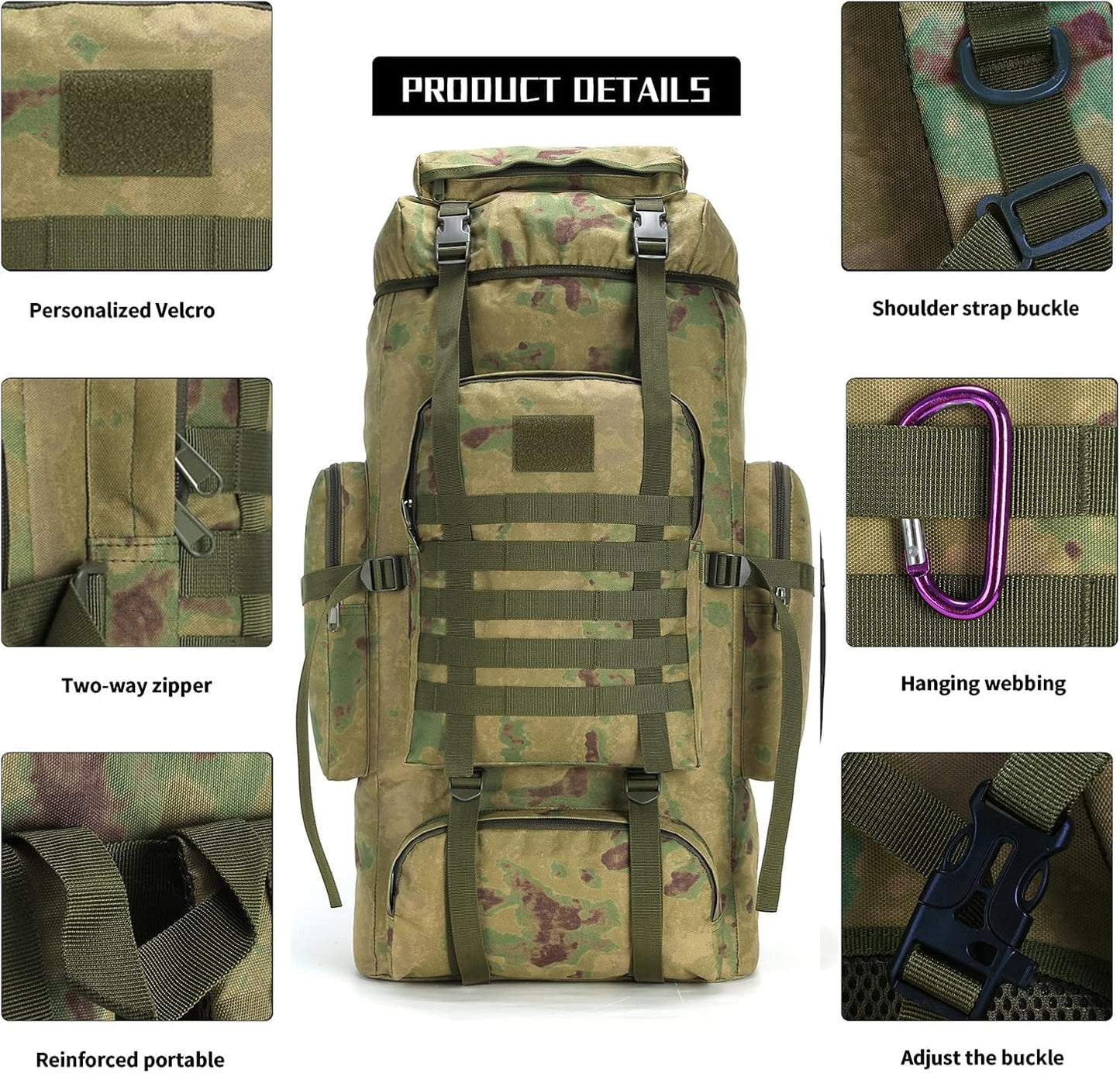 Hiking Backpack for Men 70L/100L Camping Backpack Military Rucksack Molle 3 Days Assault Pack for Climbing