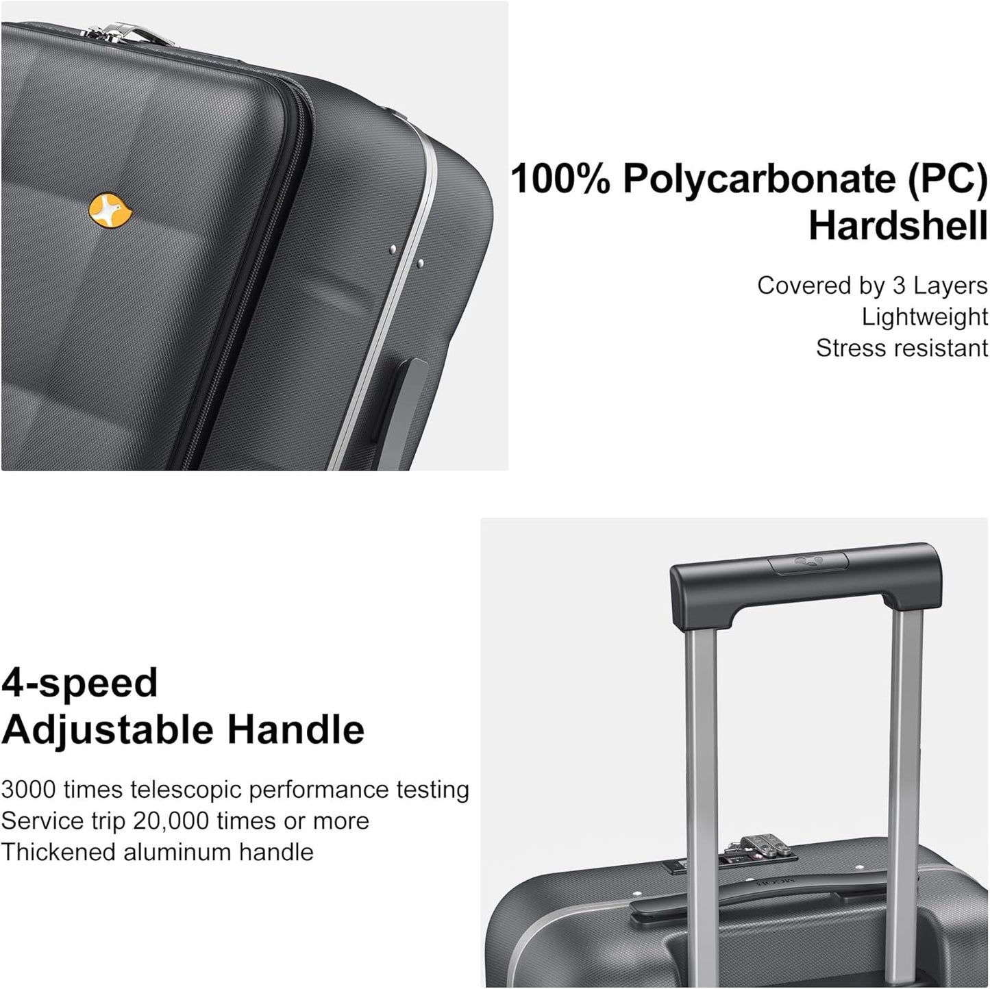 MGB 20 Inch Top Open Carry On Luggage 22x14x9 Airline Approved, Hard Shell Carry On Suitcase with Spinner Wheels, Travel Small Luggage Built-in TSA Lock for Women Men Gifts (Charcoal Grey)