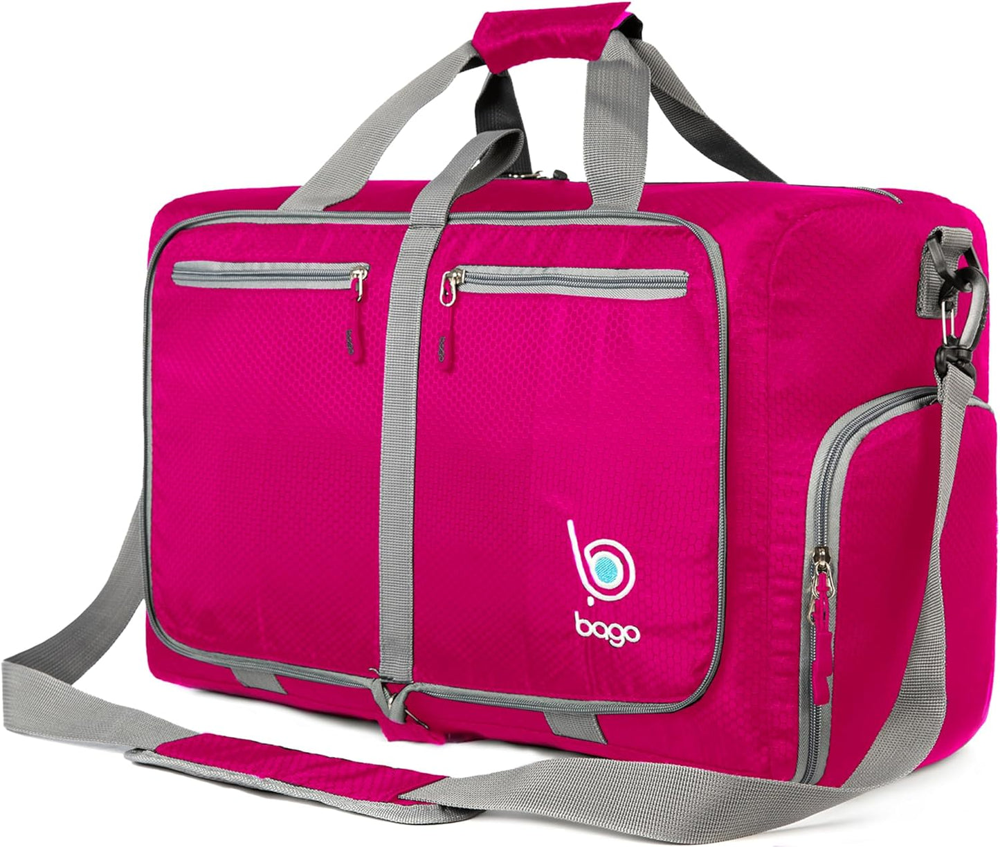 Bago Foldable Duffel Bags for Traveling Women & Men - 40L Sports Packable Duffle Bag for Travel with Shoe Compartment - Water Repellant, Heavy Duty, Lightweight Folding & Collapsible (Pink)