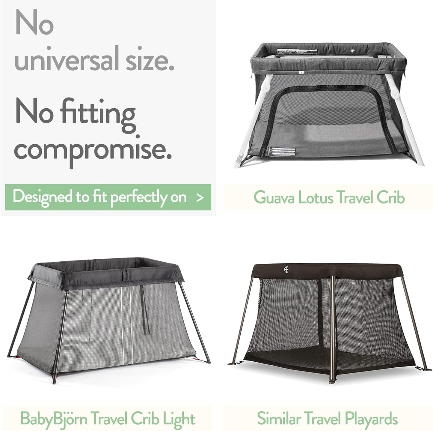 Travel Crib Fitted Sheets for Baby Bjorn, Guava Lotus Travel Crib and 24 x 42 Inch Travel Light Playard Mattress – Snuggly Soft 100% Jersey Cotton – Light + Dark Grey – 2 Pack