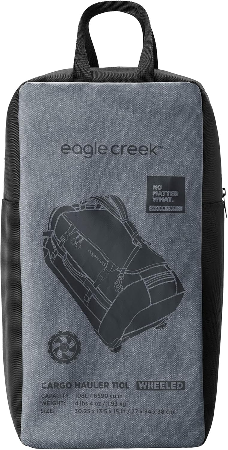 Eagle Creek Cargo Hauler Wheeled Duffel - Durable Duffel Bag for Travel - Easy Access Compartment - Deployable Backpack Straps - Lockable Zipper Opening - Charcoal - 110L