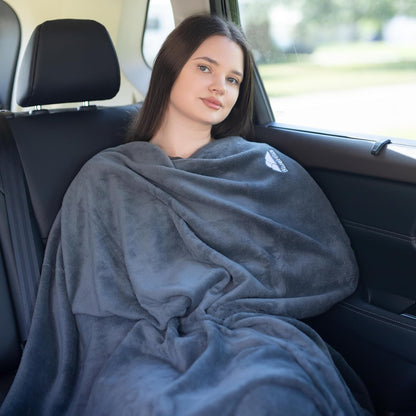 BlueHills 2-Pack Premium Soft Travel Blanket Pillow Airplane Blanket in Soft Bag Pillowcase with Hand Luggage Belt and Backpack Clip, Compact Pack Large Blankets for Any Travel (Grey Gray T013)