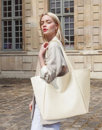 KALIDI Large Tote Bag Vegan Leather Casual Zipper Work Bag Weekender Hobo for Women 23L Oversize Shoulder Travel Purse