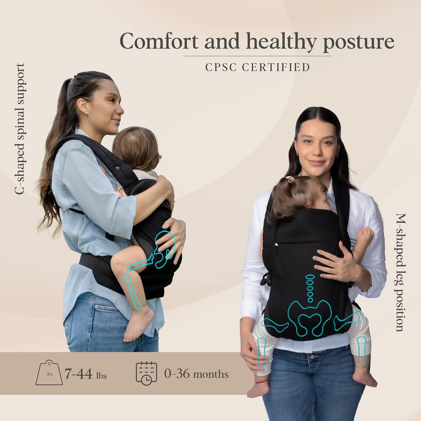 Cub & Co Ergonomic Baby Carrier Newborn to Toddler – 4-in-1 Adjustable with Head Support, Breathable Fabric, Padded Waistband & Travel-Ready Foldable Design (Black)