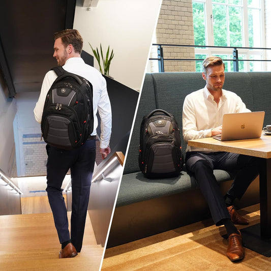 Swissdigital Design Men's Laptop Backpack for Man,Large Capacity Business Travel Backpack Black/Grey
