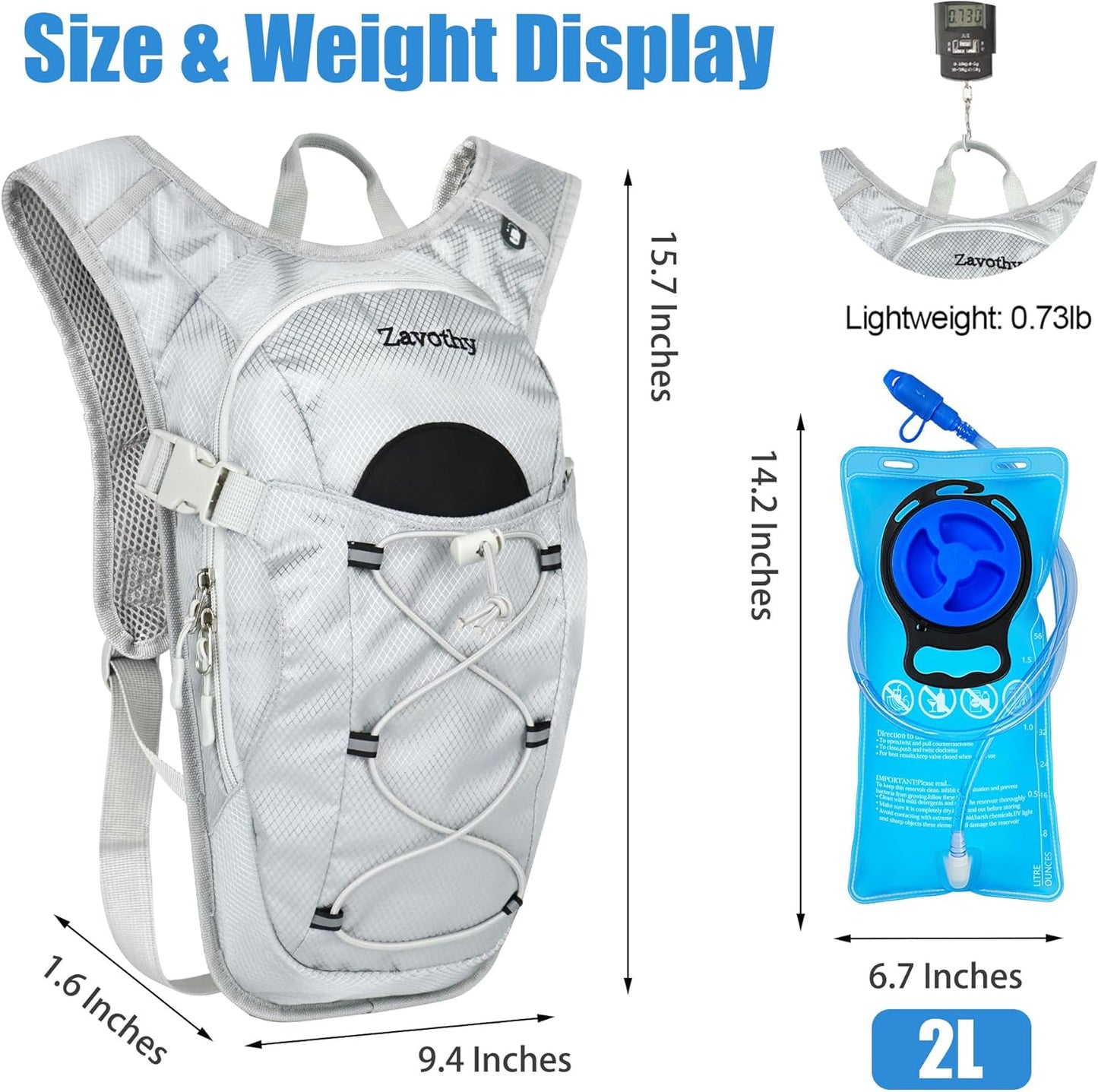 Zavothy Hydration Backpack with 2L Hydration Bladder Water Backpack for Hiking Hydration Pack for Running Cycling Hiking