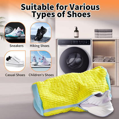 Shoe Washing Machine Bag, 2Pcs Reusable Shoe Cleaning Bag for Washing Machine, Shoe Laundry Bag for Washer, Cleaner bag for Sneakers Tennis Shoes (Yellow 2pcs)