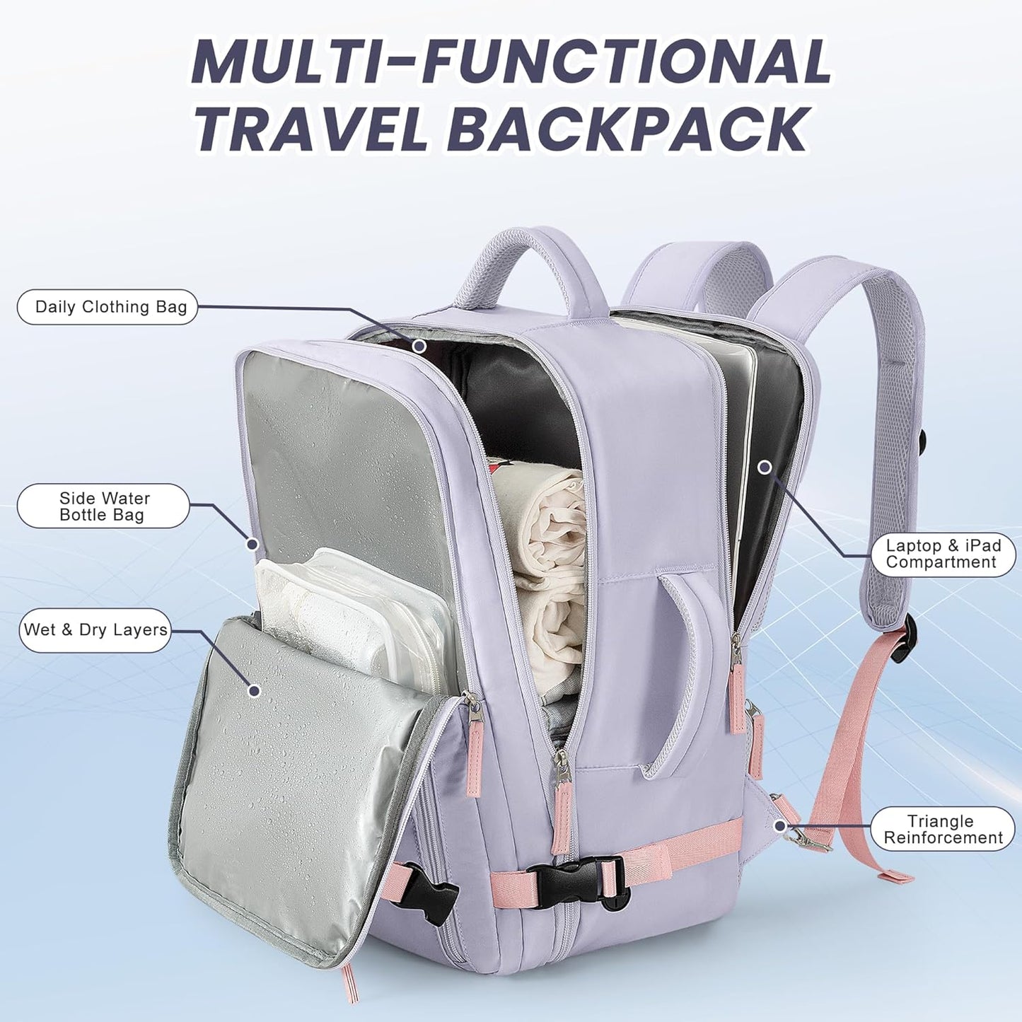 Beraliy Large Travel Backpack For Women, Airline Approved Carry On Backpack, Anti Theft Personal Item Backpack, Waterproof Bag, Casual Daypack Travel Essentials