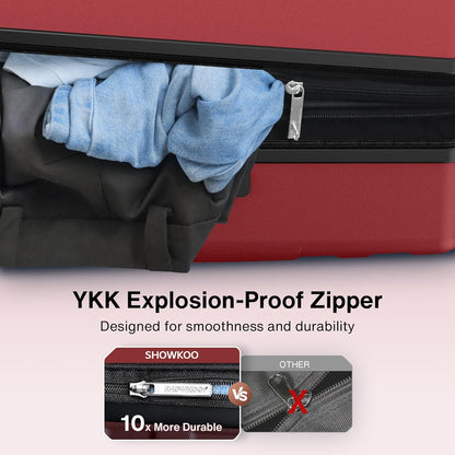 SHOWKOO Luggage Sets 3 Piece Hardside Expandable Lightweight PC Suitcase Sets with Double Spinner Wheels TSA Lock, Wine Red