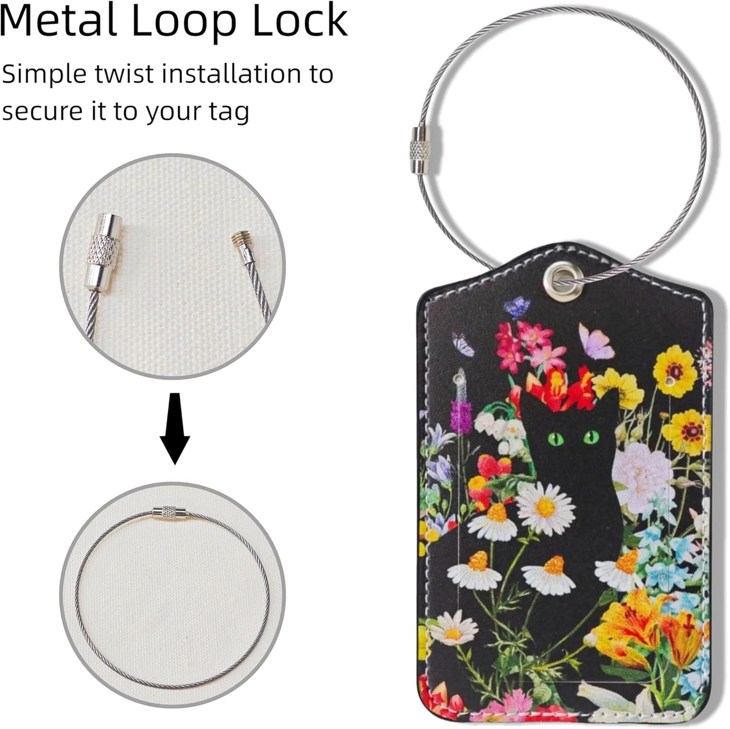 2 Pack Luggage Tag for Suitcase, Cute Unique Leather Suitcase Tags Identifiers with Privacy Name Address Labels & Durable Steel Loop for Women Men Travel