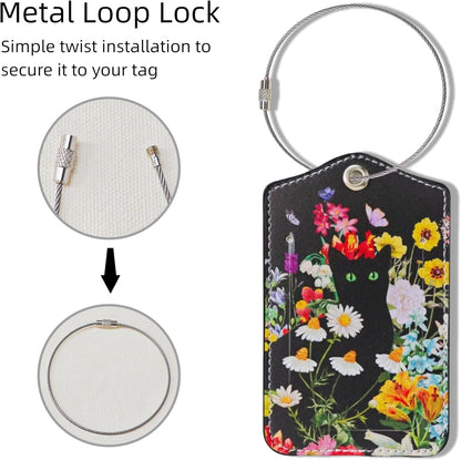 2 Pack Luggage Tag for Suitcase, Cute Unique Leather Suitcase Tags Identifiers with Privacy Name Address Labels & Durable Steel Loop for Women Men Travel