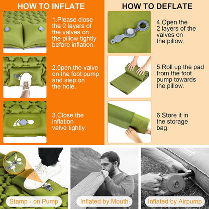 Double Sleeping Pad, Ultralight 3" Extra-Thick Self Inflating Sleeping Mat for 2 Person with Pillow Built-in Foot Pump Portable Camping Mat for Backpacking, Hiking, Traveling, Tent, Camping