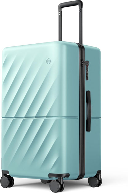 Trunk Luggage 26 Inch, Medium Checked Luggage with Double Spinner Wheels, Anti-Burst Zipper, Hard Case PC Suitcase, Lightweight Travel Luggage, TSA Approved (Crystal Green, Hudson)