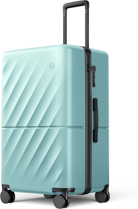 Trunk Luggage 26 Inch, Medium Checked Luggage with Double Spinner Wheels, Anti-Burst Zipper, Hard Case PC Suitcase, Lightweight Travel Luggage, TSA Approved (Crystal Green, Hudson)