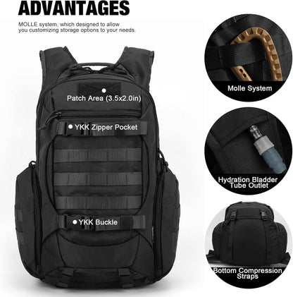 Mardingtop Tactical Molle Backpack for Men - 28L EDC Hiking & Motorcycle Backpack