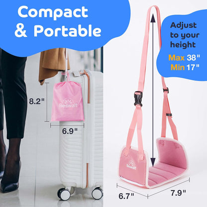 Portable Airplane Foot Hammock for Plane Travel with Memory Foam & Hardboard for No Feet or Leg Clashing - Long Flight Air Travel Essentials to Relax Feet Rest Flying Overseas by Beswalt (Pink)