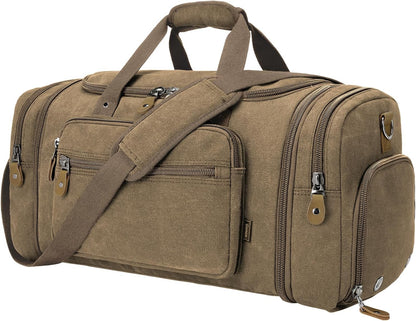 Gonex Canvas Duffle Bag 60L Travel Duffel Overnight Weekend Bag with Shoe Compartment (Coffee)