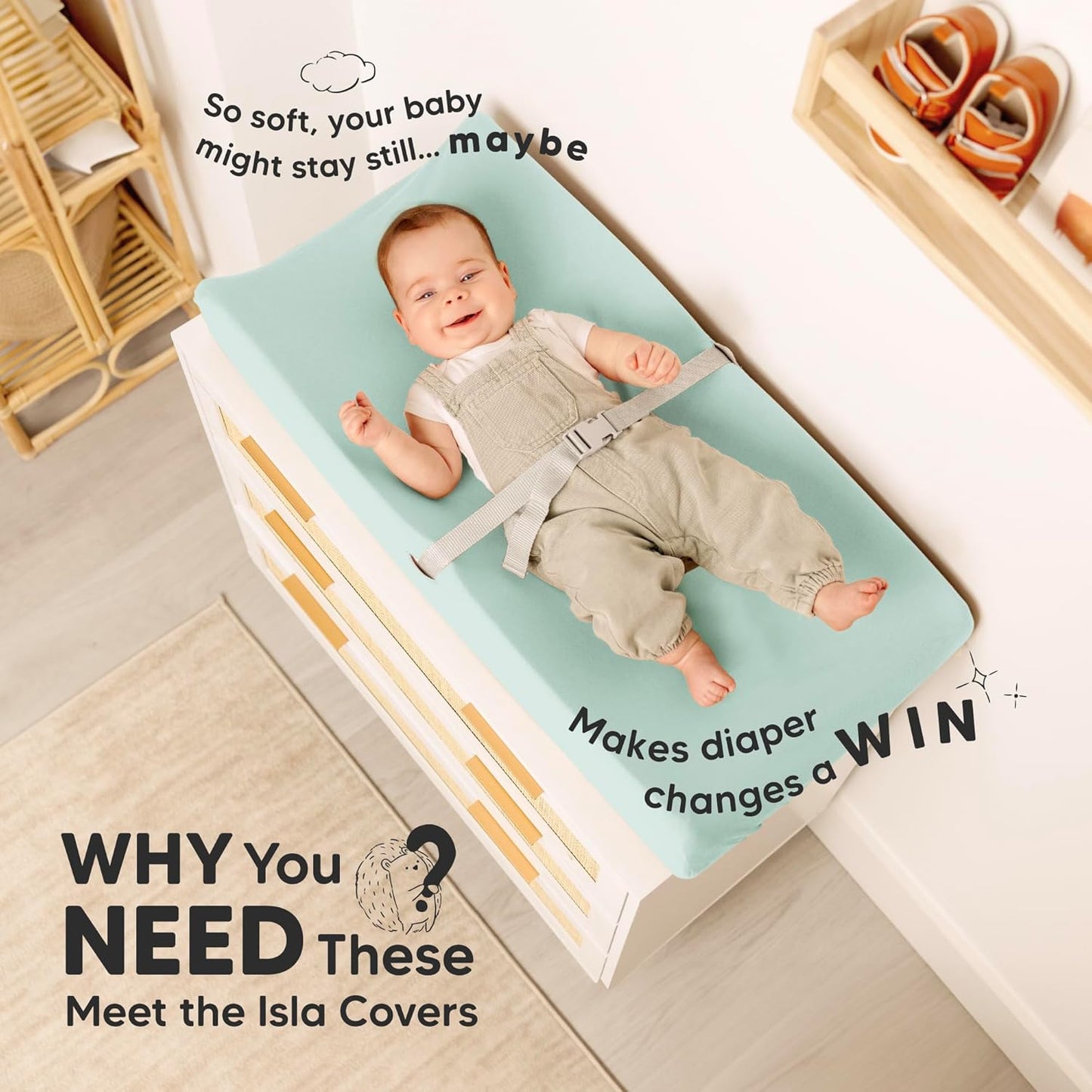 2-Pack Baby Changing Pad Covers for Girl, Boy, Neutral - Soft Viscose Derived from Bamboo Changing Table Pad Cover Sheets, Baby Nursery Diaper Changing Pad Cover, Contour Changing Pad Liner (Pastel)