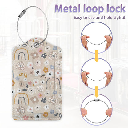 2Pcs Luggage Tag for Suitcase Boho Flowers Rainbow Cute Suitcase Tag with Privacy Flap & Name ID Label & Metal Loop,Travel Bag Luggage Tags for Women