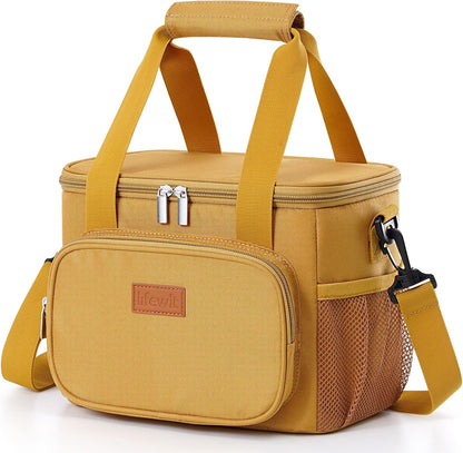 Lifewit Medium Lunch Bag Insulated Lunch Box Soft Cooler Cooling Tote for Adult Men Women, Brown 12-Can (9L)