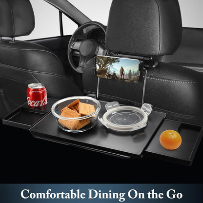 2-in-1 Car Steering Wheel Tray & Back Seat Table with Phone Holder – Height Adjustable Steering Wheel laptop desk, Food Tray , Writing Desk & Car Eating Tray - Car desk tray is Gift for Truck Driver