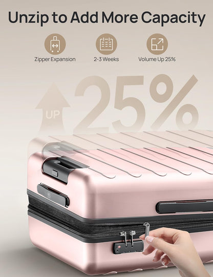 Carry on Luggage 22 X 14 X 9 Airline Approved, 20 Inch Luggage for 3-5 Days Travel, Double Spinner Wheels, 100% Hardshell PC, TSA Lock (00-Pink (Expandable), Carry-On 20-Inch)