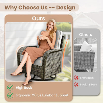 HOOOWOOO Patio Furniture Set,7 Pieces Outdoor Conversation Set,All Weather Wicker Loveseat Sofa Set with High Back Swivel Rocking Chairs Tables,Light Gray