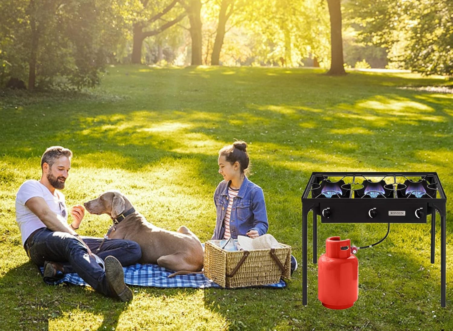 ROVSUN 2/3 Burner Outdoor Propane Gas Stove High Pressure Stand Cooker for Backyard Cooking Camping Home Brewing Canning Turkey Frying, 20 PSI CSA Listed Regulator