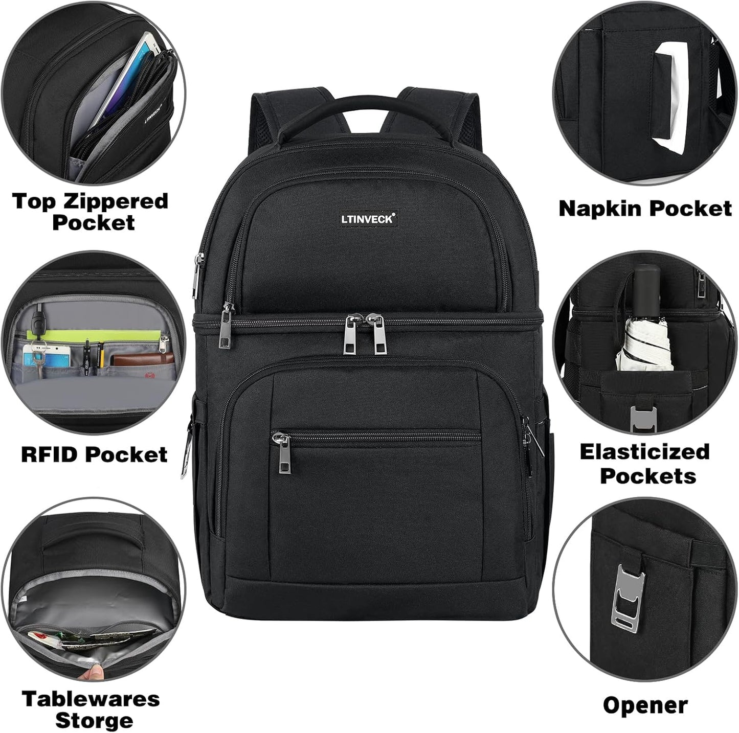 Cooler Backpack,Insulated Backpack Cooler Leakproof Double Deck Cooler Bag for Men Women RFID Lunch Backpack