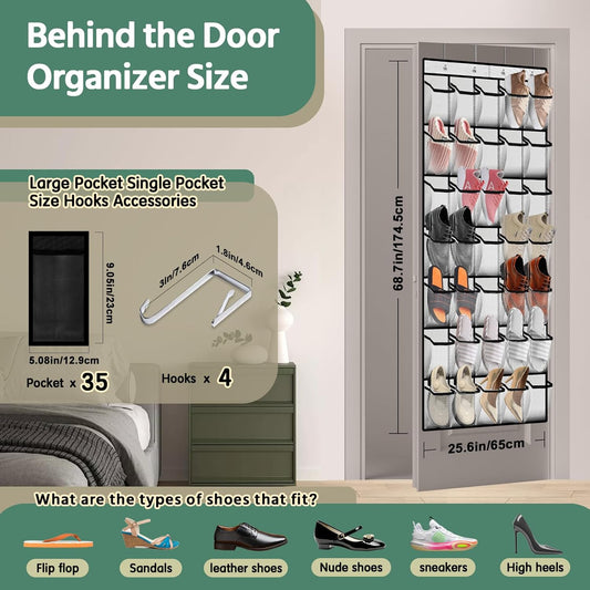35 Pocket Over the Door Shoe Organizer,Reusable Breathable Large Mesh Bag Men's & Women's Sneaker Organizer,Shoe Organizer for Kids,Hanging Shoe Storage Hanging Bag (2PCS-White)