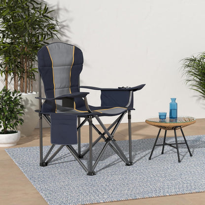 HIGH POINT SPORTS Oversized Portable Folding Camping Chair, Blue, 450 LBS Support, Sports Lawn Chair with Cup Holder and Cooler Bag