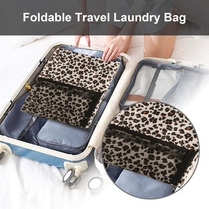 Laundry Bag Backpack Durable Laundry Bag with Shoulder Straps and Mesh Pockets Portable Laundry Dirty Clothes Hamper Bag for College Dorm (Leopard Print)