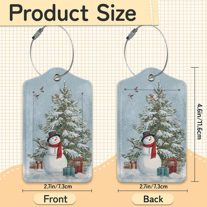 Merry Christmas 3 Pack PU Leahter Luggage Tag with Stainless Steel Loop,Christmas Tree Travel Suitcase Labels with Privacy Cover ID Label Quickly Spot for Bags