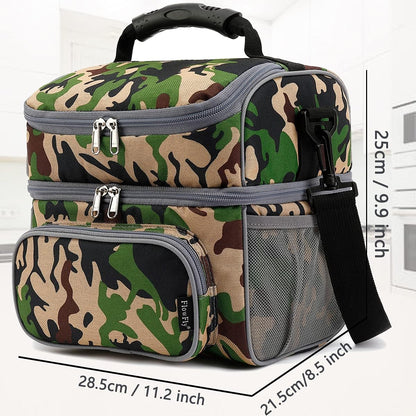 FlowFly Double Layer Cooler Insulated Lunch Bag Adult Lunch Box Large Tote Bag for Men, Women, With Adjustable Strap,Front Pocket and Dual Large Mesh Side Pockets