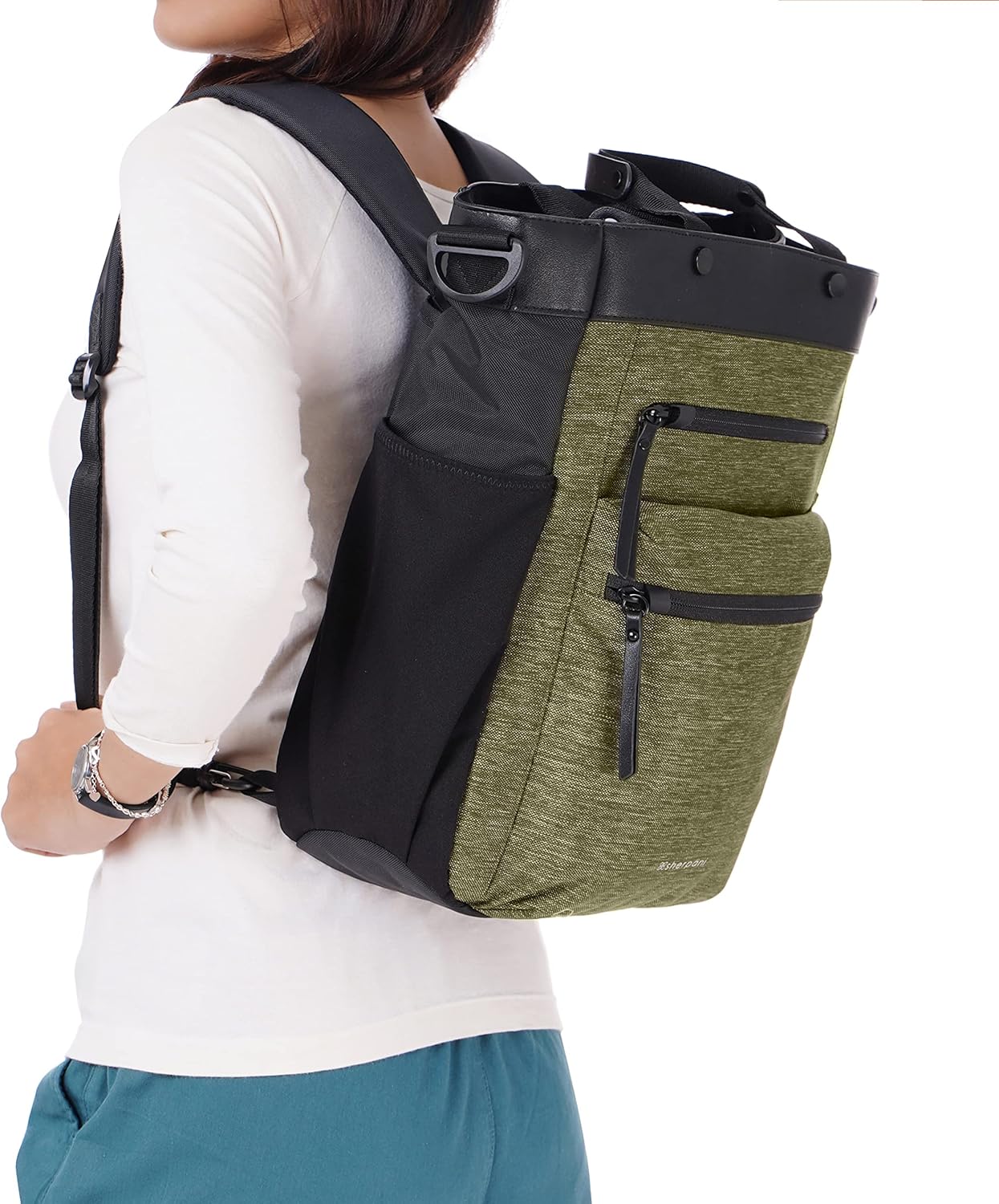 Sherpani Soleil, Anti Theft Convertible Backpack, 3 in 1 Tote Bag, Crossbody Bag, Cross Body Purse, 18L Travel Backpack, Travel Gifts for Women, RFID Protection, Fits 13” Laptop (Loden Lite)