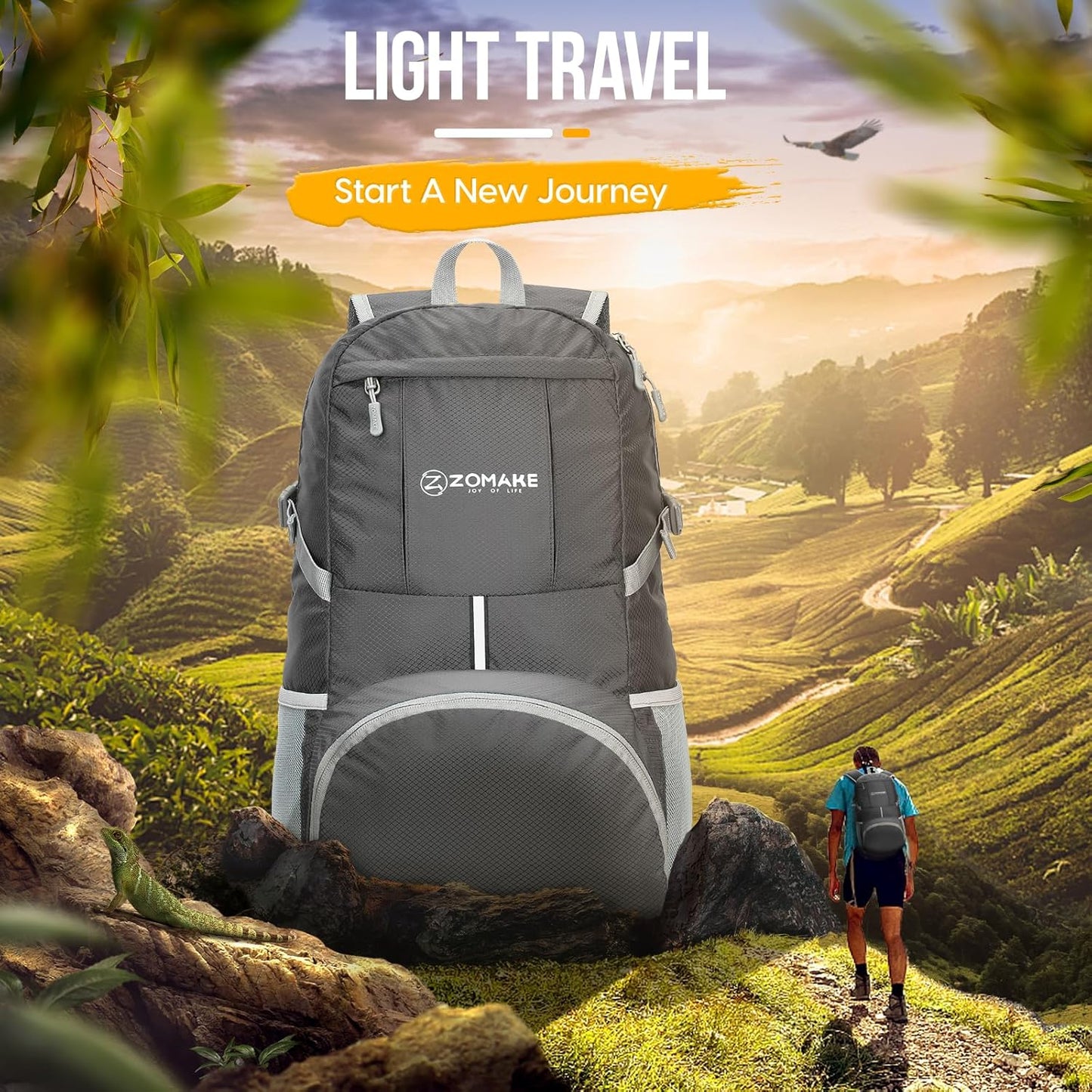 ZOMAKE Lightweight Packable Backpack 35L, Light Foldable Backpacks Water Resistant Collapsible Hiking Bag, Compact Folding Day Pack for Travel Camping(Dimgray)