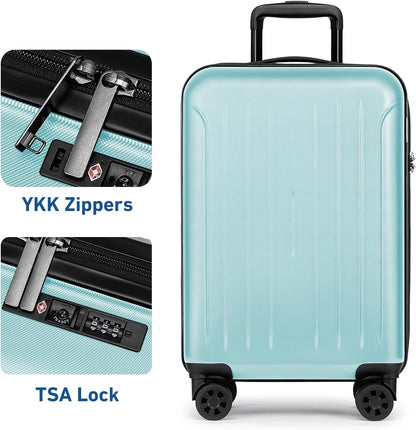 KYME Suitcase Hardshell With Double Spinner Wheels, PC+ABS TSA Lock Travel Luggage (Mint Green, 20" Carry On)