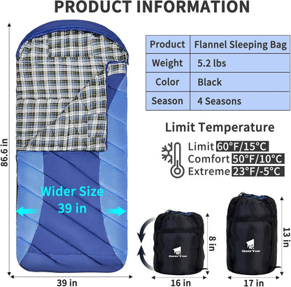 GEERTOP Flannel Sleeping Bag for Adults XXL 4 Season, 0 Degree Sleeping Bag for Winter Cold Weather