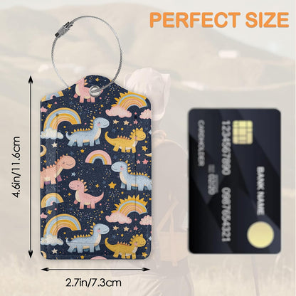 Cute Funny Dinosaurs 3 PCS Luggage Tags, Colorful Dinosaurs Leather Suitcase Tags with Privacy Cover Name Address Labels and Durable Steel Loop for Men/Women Travel Bag Suitcases