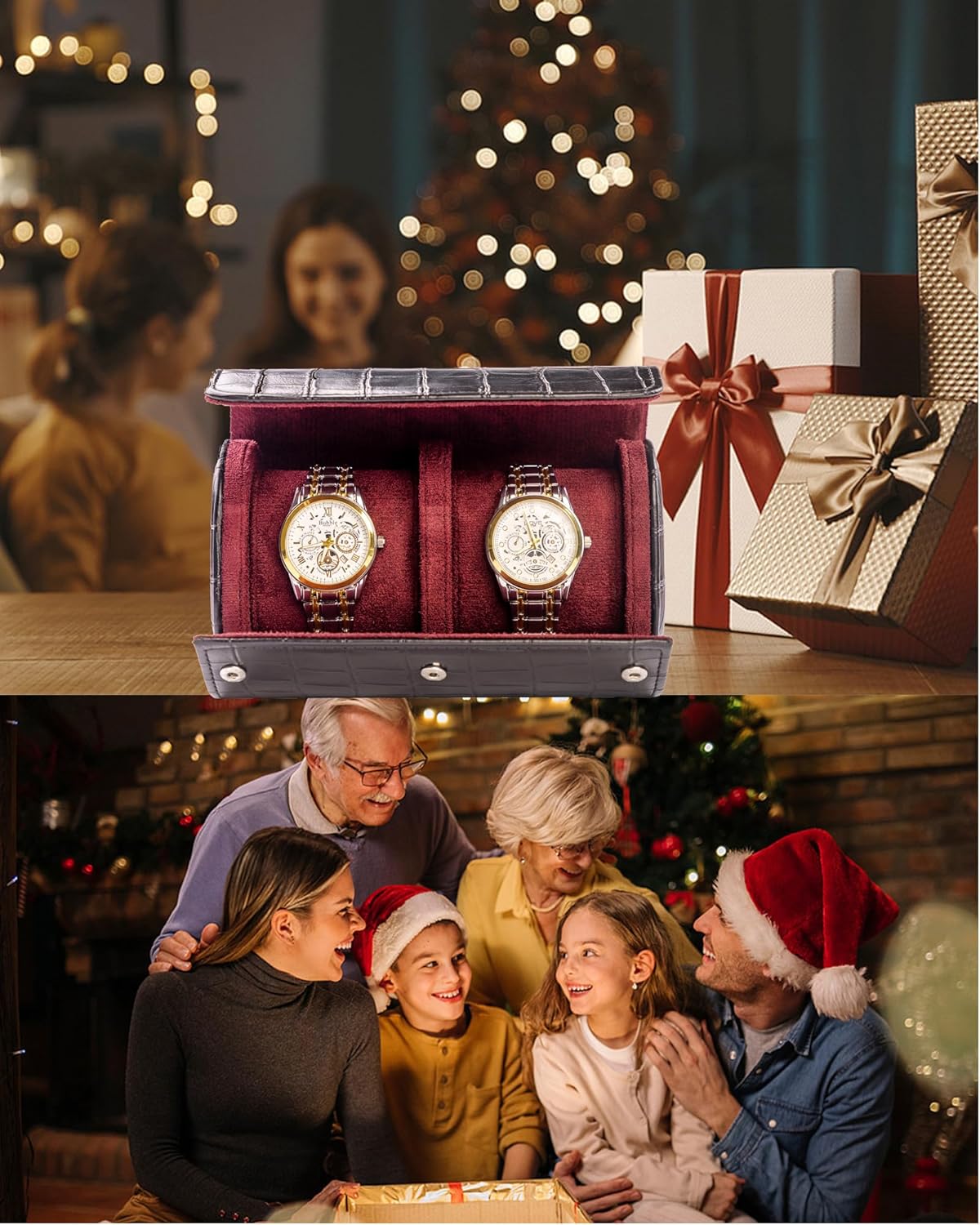 MR.OKAY 2 Watch Travel Case- Classic Leather Watch Case With Superb Texture.(Portable Watch Roll Or Organizer For Storage And Display).Festival Gift For Men, All Handcrafted By Artisans.