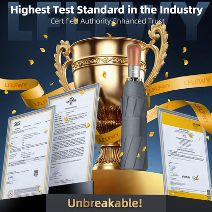 3T Wind Armor Travel Umbrella Compact Easy Auto Open Close Folding Umbrellas for Rain Windproof Umbrella for Women and Men Durable Real Wood Handle Portable Fits Backpack Car