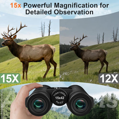 15x42 Binoculars for Adults High Powered - Aurosports HD Lightweight Bird Watching Binocular with Phone Adapter, BAK4 Prism & Carrying Bag