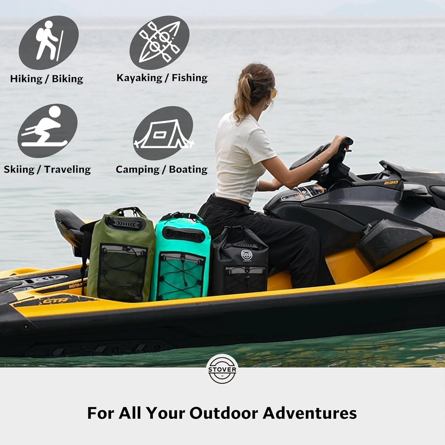 STOVER 5/10/25/30/40/55L Waterproof Backpack- Floating Dry Bag for Kayaking, Travel, Beach, Hiking, & Camping, Men/Women