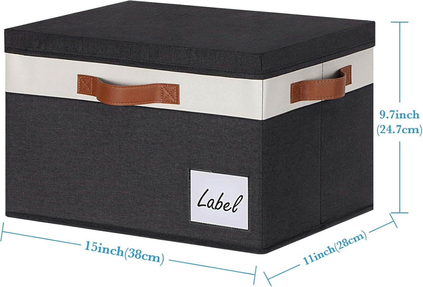 Large Storage Bins with Lids, Foldable Fabric Storage Baskets with Lids, Sturdy Storage Boxes with Labels and 3 PU Handles for Closet Home Bedroom Office (3 Packs, Black&White)