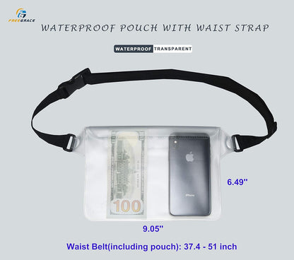 Freegrace Waterproof Pouches with Waist Strap / Pouch Case Bundle Set- Keep Your Phone & Valuables Dry and Safe - Waterproof Dry Bags for Boating Swimming Snorkeling Kayaking Beach Water Parks Pool