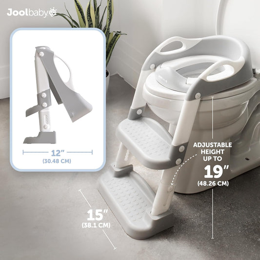 Jool Baby Potty Training Seat with 2 Step Ladder for Toddlers - Soft Cushioned Seat & Splash Guard, Adjustable Height (Gray)
