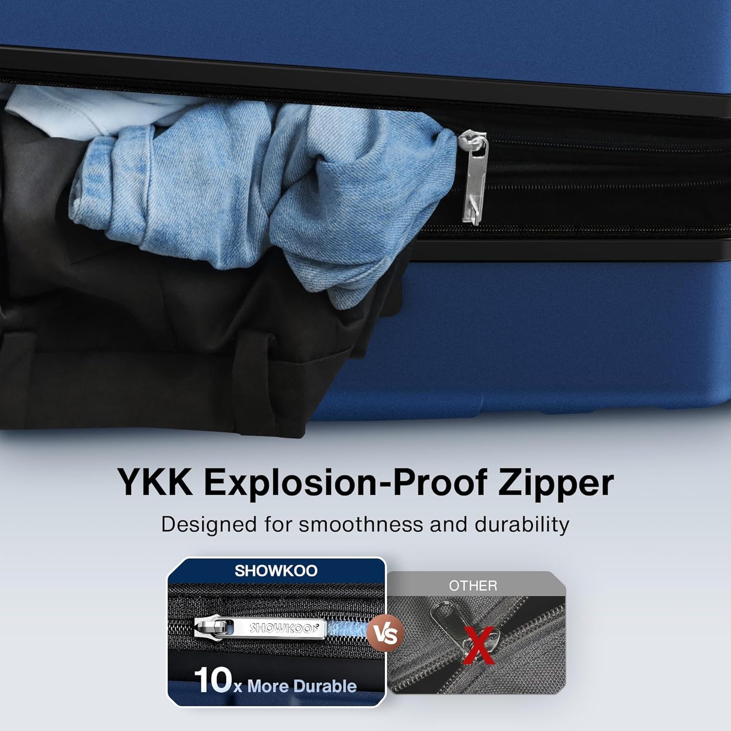 SHOWKOO Luggage Sets 3 Piece Hardside Expandable Lightweight PC Suitcase Sets with Double Spinner Wheels TSA Lock, Sea Blue