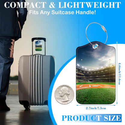 Old Baseball and Glove on Baseball Grand Luggage Tags for Suitcases Leather Travel Tags for Luggage ID Label with Privacy Cover and Stainless Steel Loop for Men Women Suitcase Backpack, Set of 2